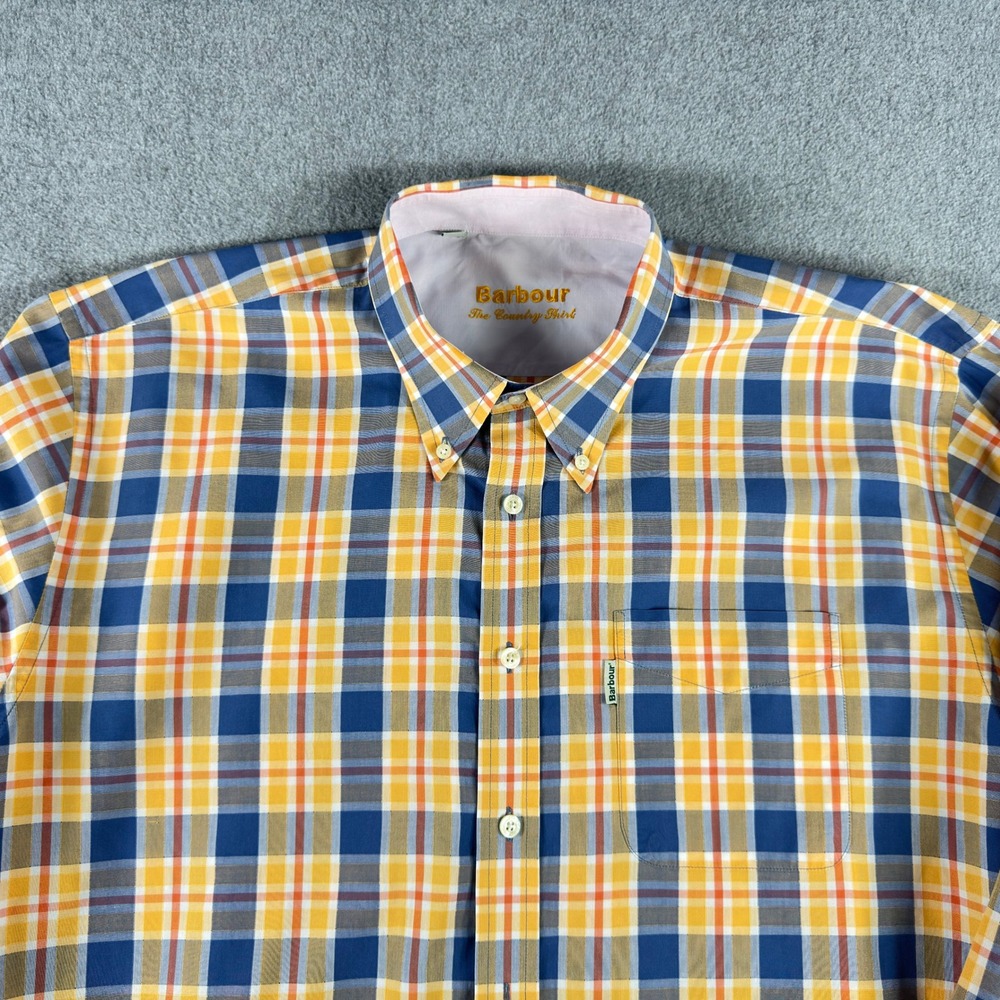 Barbour The Country Plaid Shirt Men XXL Yellow Blue Plaid Button Down